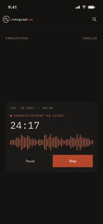 Laufende Aufnahme in der notograph.ai App