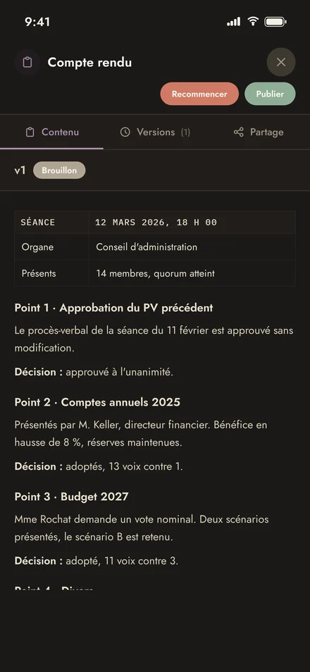 Von notograph.ai erstelltes Protokoll mit Kontext, Beschlüssen und Aufgaben
